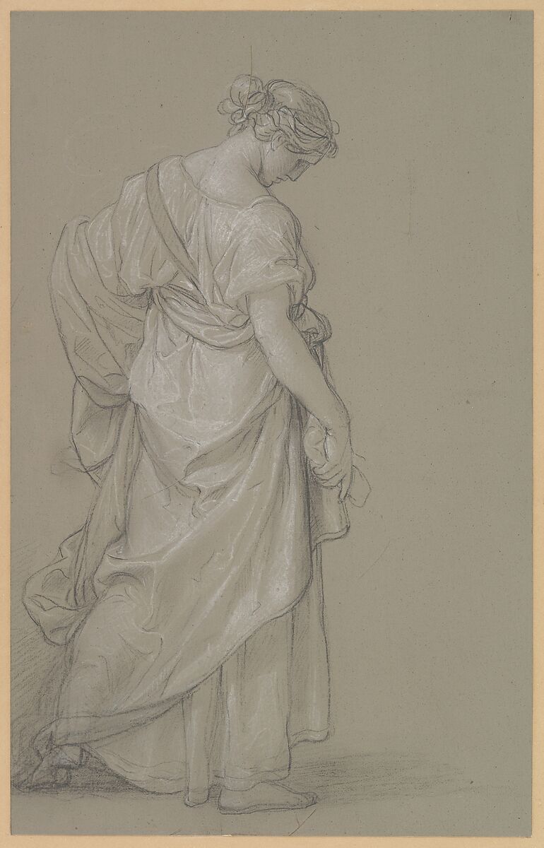 Una mujer de pie, con figuras infantiles apenas esbozadas junto a ella; dibujo de Angelica Kauffmann.