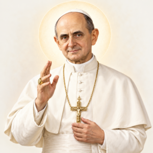 San Pablo VI en actitud de bendición, retrato institucional de la Parroquia San Pablo VI